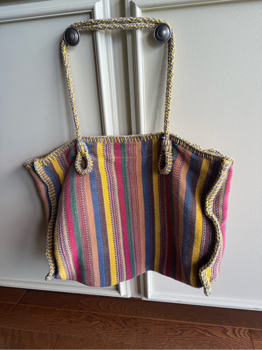 Multicolor Striped Woven Shoulder Bag - Yellow, Pink, Blue